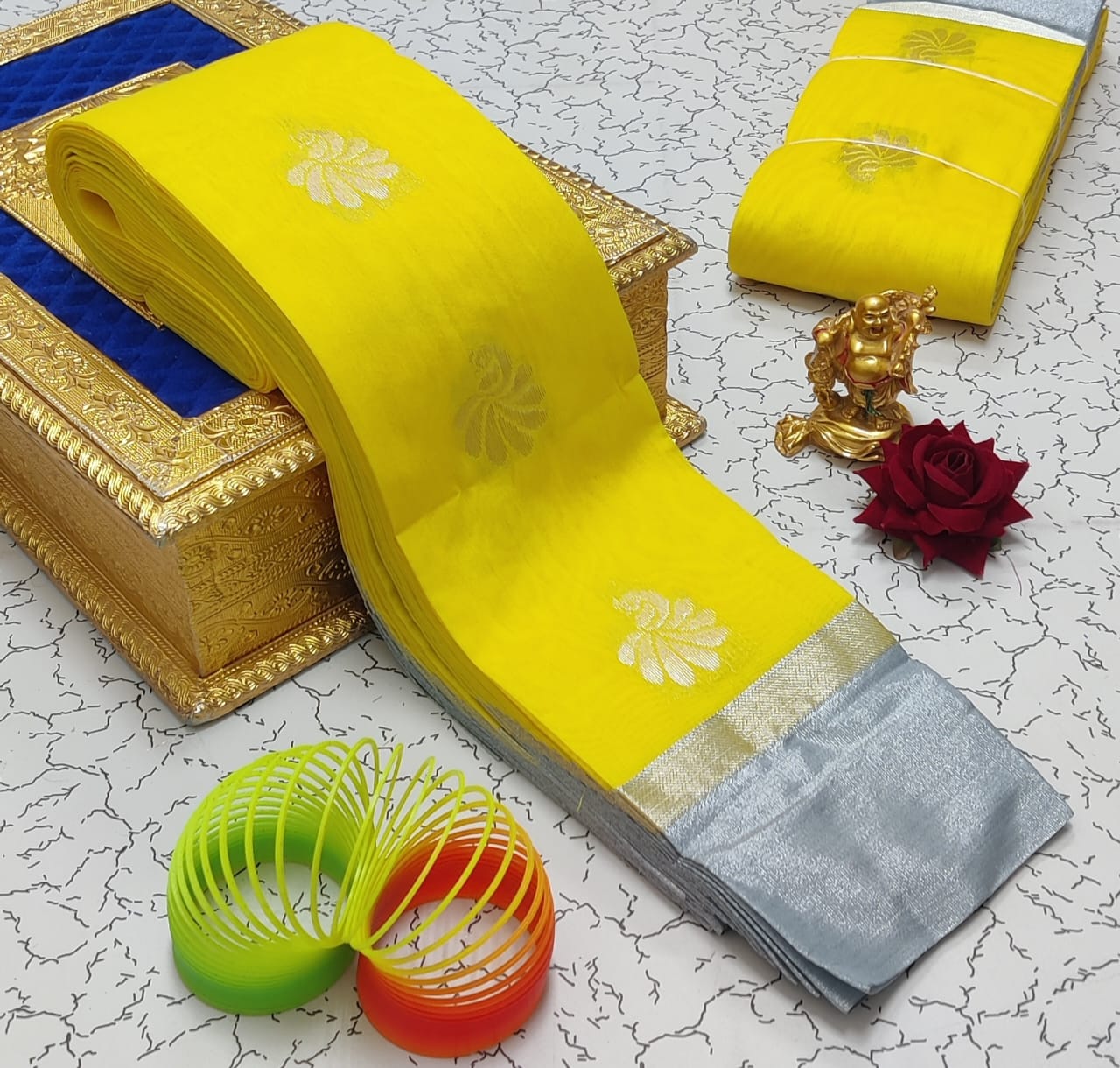 Silver Jari with Leaf Border and Mango Butta Work Cotton Silk  Saree